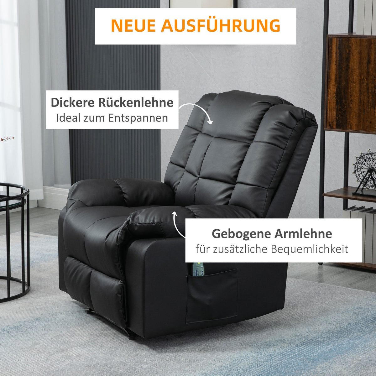 Electric Massage Chair Recliner Faux Leather Wood Steel Black