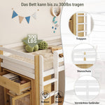 Children's Loft Bed with 2 Storage Cabinets and Ladder, 90x200cm, Natural and White