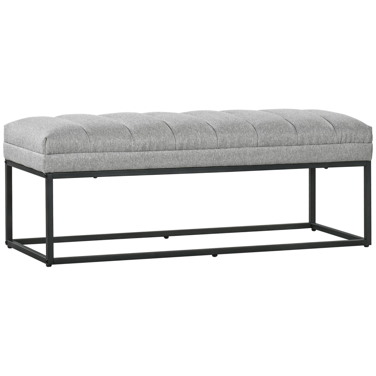 Linen look upholstered bench for bedroom, bed bench, dressing table, 200 kg, light grey steel