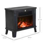 Electric Fireplace Standing, Flame Effect, 600/1200W, Metal Black