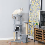 Cat Tree, Cave Ladder Climbing Height 100cm Chipboard Jute Grey