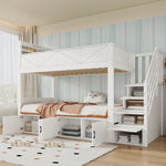 Bunk Bed 90x200 cm with Storage Stairs & Bookshelf, White