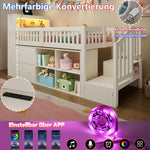 Mid-Height Bed 90x200 cm with Drawers, Storage & LED Lighting, White