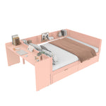 Wooden Double Bed 140x200cm with Desk & Drawers, Pink Pine