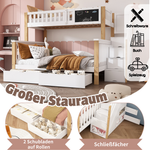 Children's Bunk Bed with Chalkboard, Drawers and Double Bed, 90x200cm and 140x200cm, White and Light Oak