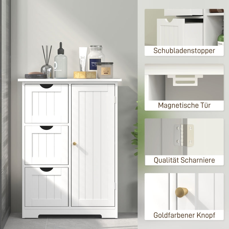 Bathroom Cabinet with 3 Drawers, Adjustable Shelf, White