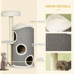 Cat Tree 109cm, Scratching Barrel & Bed, Sisal, White Grey