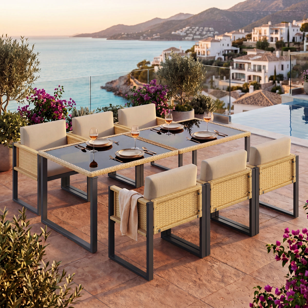 6-Person Garden Dining Set with Armchairs, Polyrattan