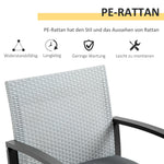 Rattan Seating Set, 3-Piece with Dining Table, Steel & Polyester, Black/Grey