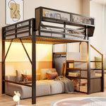 Loft Bed 140x200 with LED Light Strip & Storage, Black