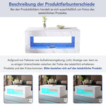 LED Coffee Table High-Gloss Remote Control Marble Print - White