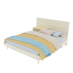 Modern Double Bed with Plaid Headboard, 160x200cm, Beige Fabric