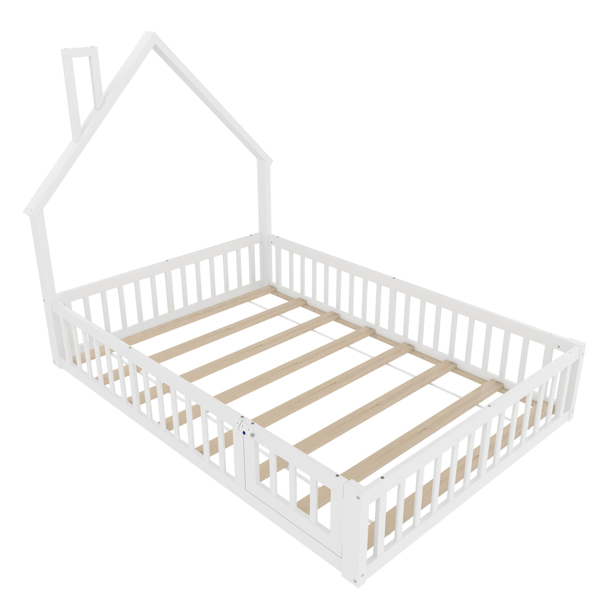 Children's Upholstered Bed 140x190cm Chimney Shape, White Pine Wood