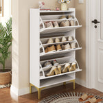 Modern Shoe Cabinet, 3-Tier Storage Metal Feet Entryway, White