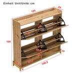 Elegant Shoe Cabinet 4 Doors Metal Frame Top Shelf Wooden Rattan