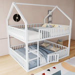 Children's Bunk Bed 140*200, Double Bed with Stairs & Loft Design, White Metal