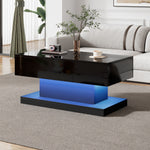 High-gloss Lift-Up Tea Table, LED Coffee Table with Storage, 100x50x45 cm