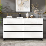 Living Room Sideboard, 6-Drawer High-Gloss Cabinet with Metal Legs, White/Black