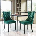 Nikki Collection Tufted Upholstered Dining Chair Wood Legs Nailhead Trim Set of 2 - Green Velvet