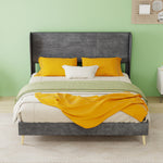 Modern Upholstered Bed with Mattress, 140x200 cm - Grey