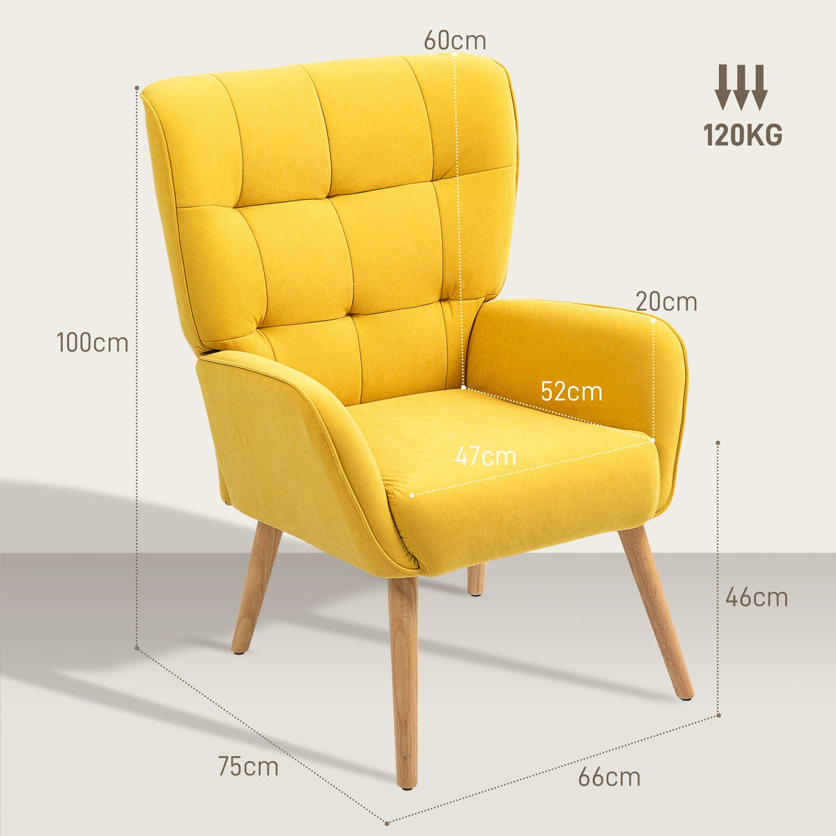 Armchair Lounge Relaxing Reading Upholstered Velvet Yellow