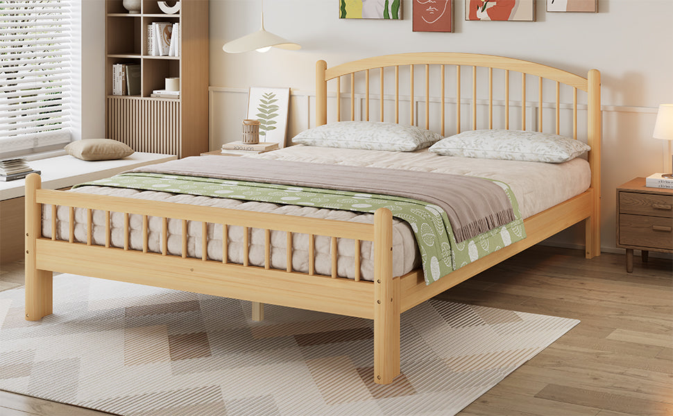 Solid Wood Bed 140x200cm with Slatted Headboard, Natural