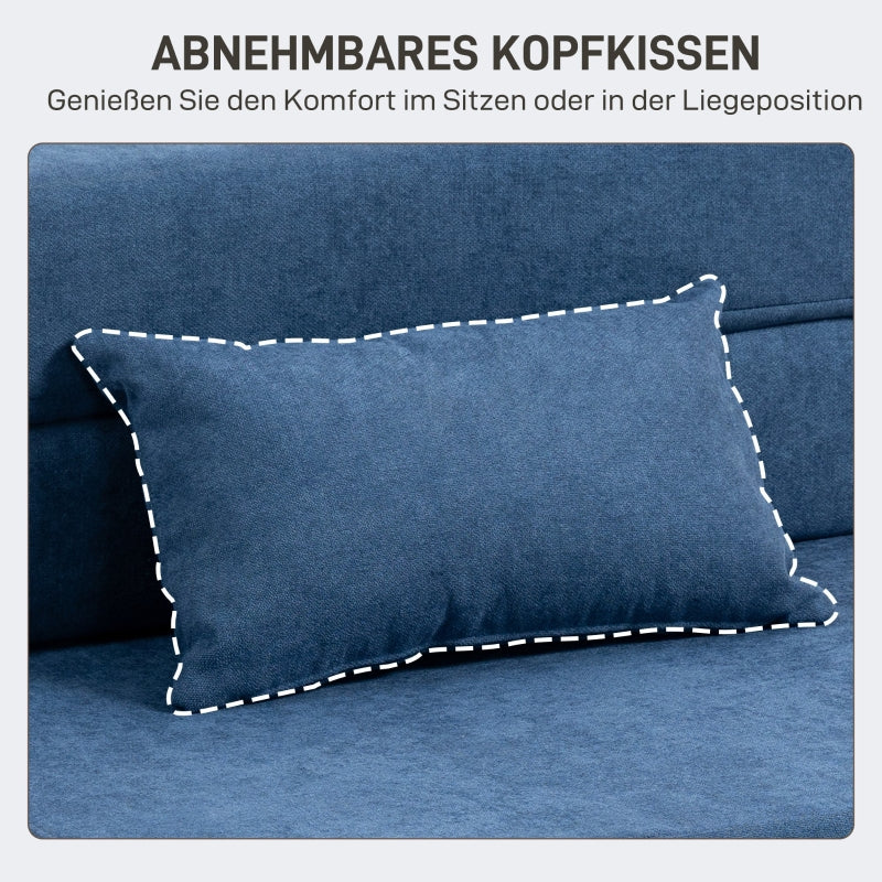 3-in-1 Sleeper Chair Foldable Sofa Bed Recliner Lumbar Cushion Flannel-Look Dark Blue