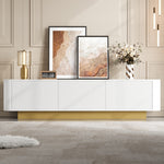 Modern TV Stand with Storage and Cable Management, Rounded Design, White