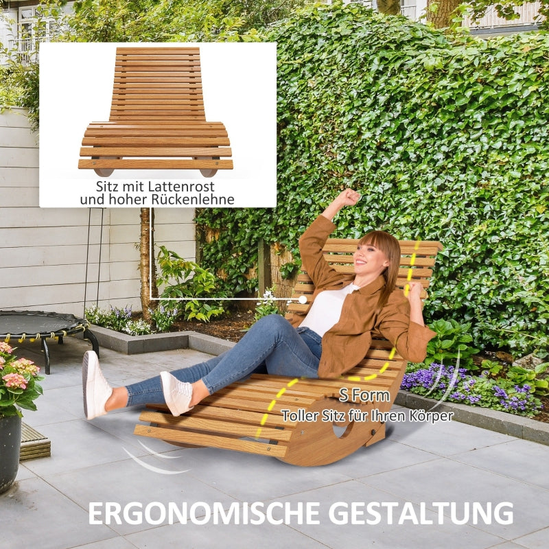 Outdoor Rocking Chair High Back Adjustable Pine Wood - Light Brown