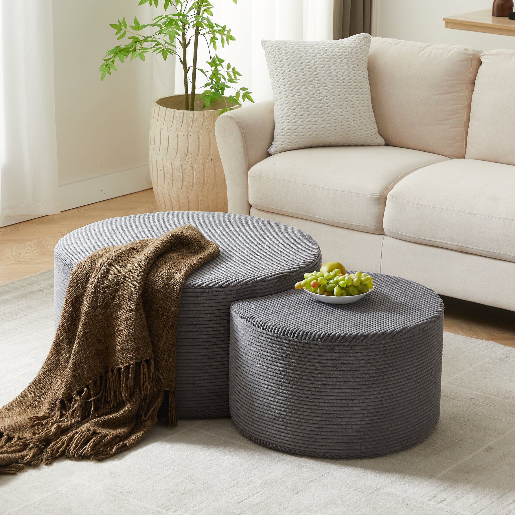 Coffee Table Set, 2-Piece Upholstered Round Foam