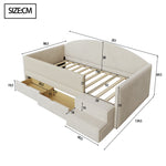 Upholstered Sofa Bed 90x190cm with 2 Drawers, Beige Velvet