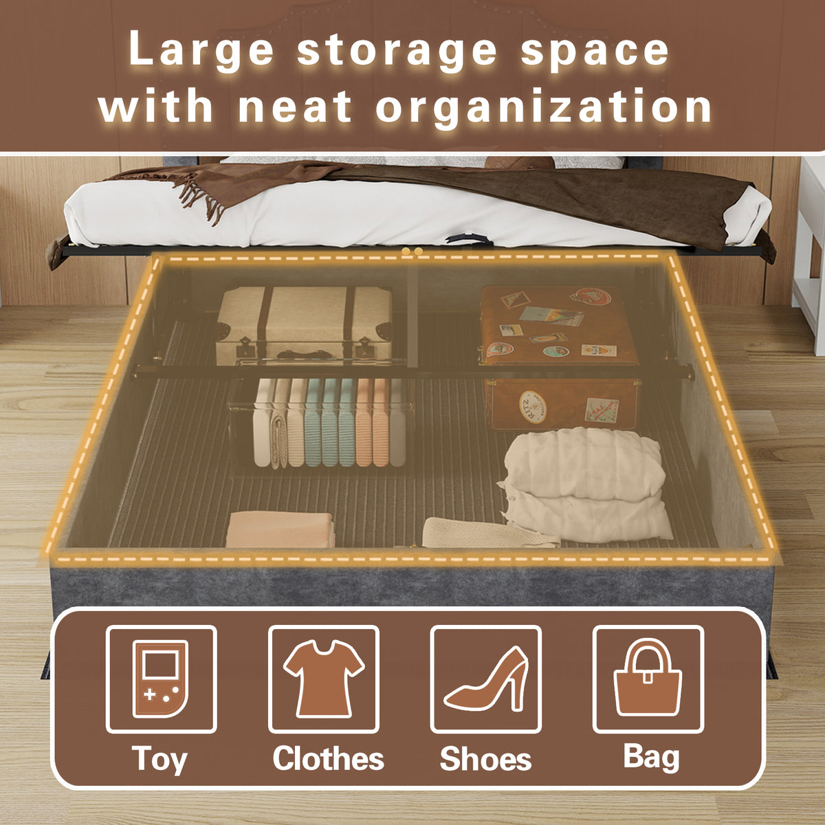 Modern Soft Bed with Mattress 140x200cm, Pneumatic Storage, Grey