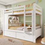 Bunk Bed 90x200 cm with 2 Drawers, Shelf & Ladder, White Wood