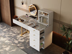 Dressing Table Set with LED Mirror and Glass Top, White