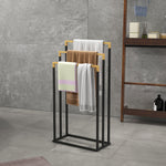 kleankin Towel Rack, 3 Bars, Steel & Bamboo, Black