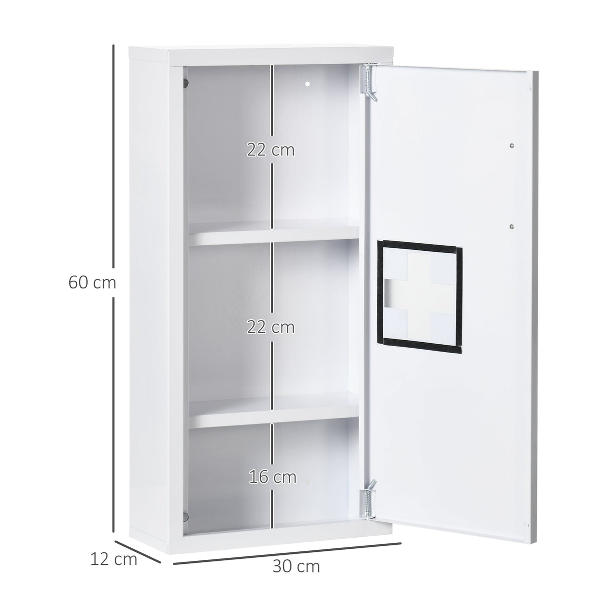 Medicine Cabinet First Aid 3 Inner Compartments Magnetic Closure 40x15x53.5 cm White