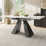 Extendable Dining Table Telescopic 99-159cm Space-Saving Pedestal Legs - White