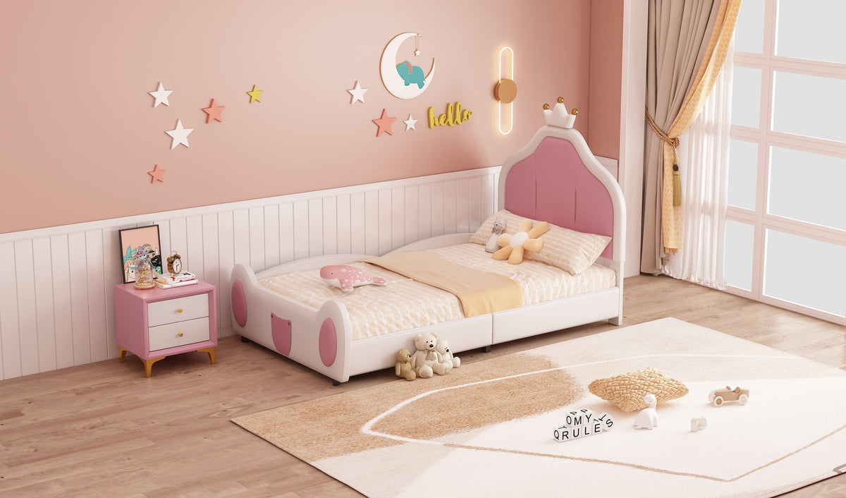 Upholstered Children's Bed 90x200cm Headboard Faux Leather White