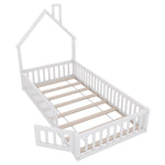 House Bed 90x200cm Chimney Slatted Base - White Pine Wood