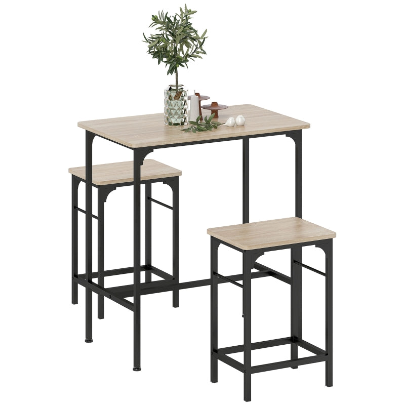 Bar Table Set, Dining with 2 Chairs, Non-Slip, Natural Wood