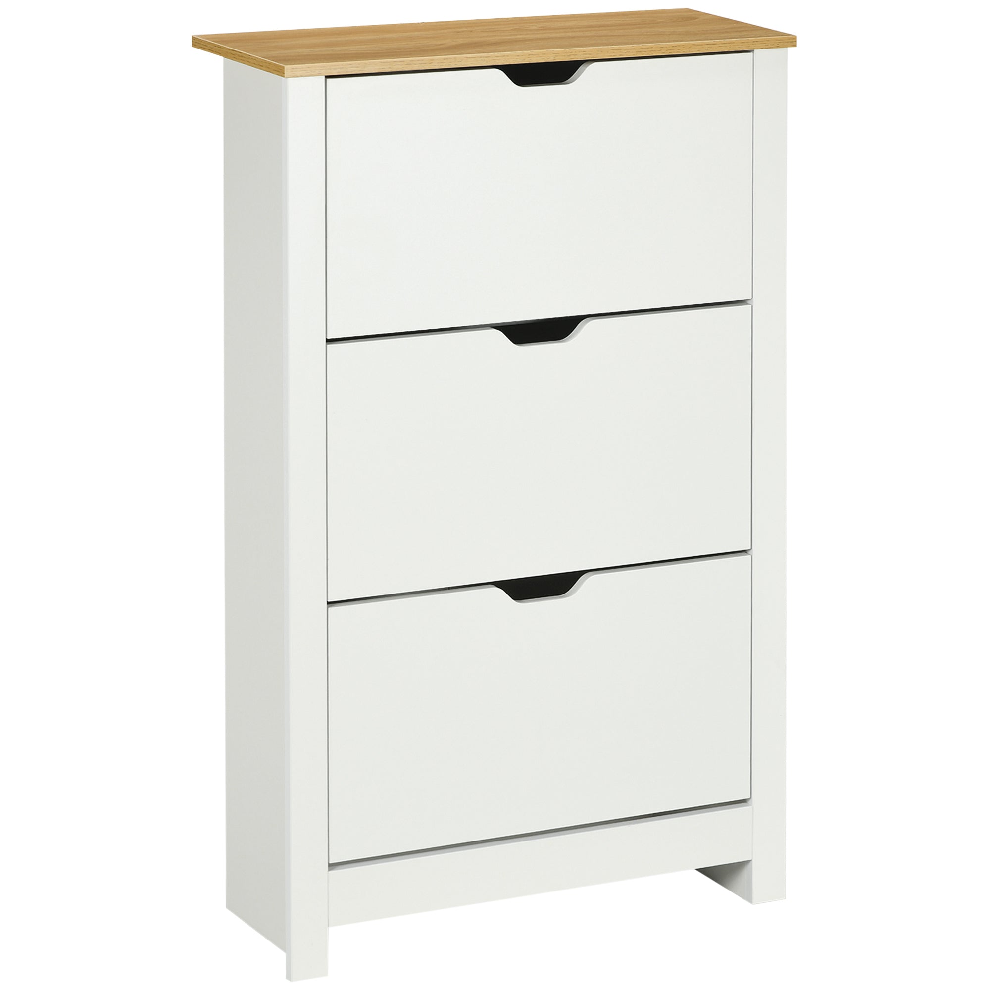 Shoe Cabinet Rack 3 Flaps 18 Pairs, Space-Saving, White Natural