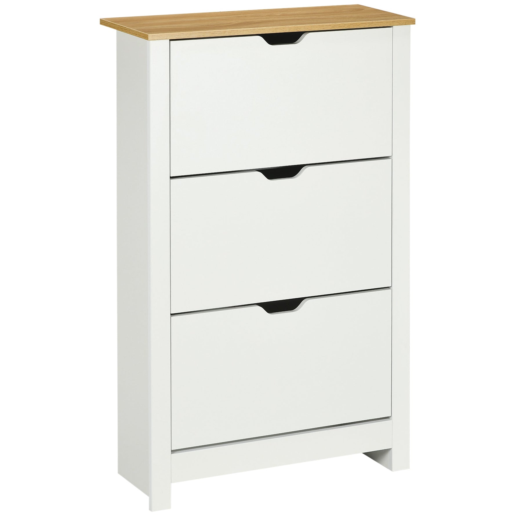 Shoe Cabinet Rack 3 Flaps 18 Pairs, Space-Saving, White Natural