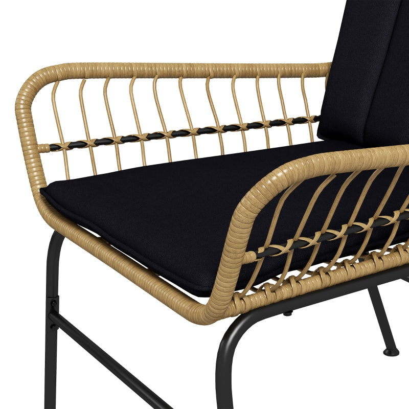 Rattan Seating Group, 3-Piece with 2 Chairs & Side Table, Tempered Glass