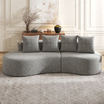 Linen Sofa with 4 Cushions, Cup Holder and Side Pocket, Light Grey