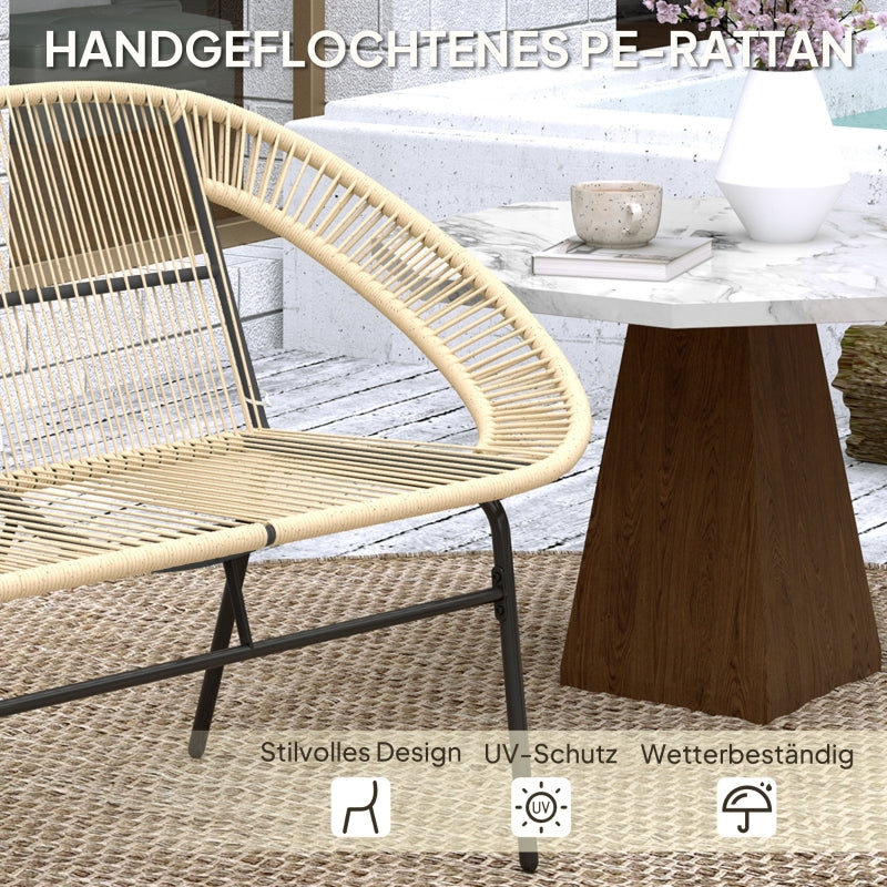 2-seater Garden Bench, Weatherproof Rattan Weave, Polyrattan Khaki