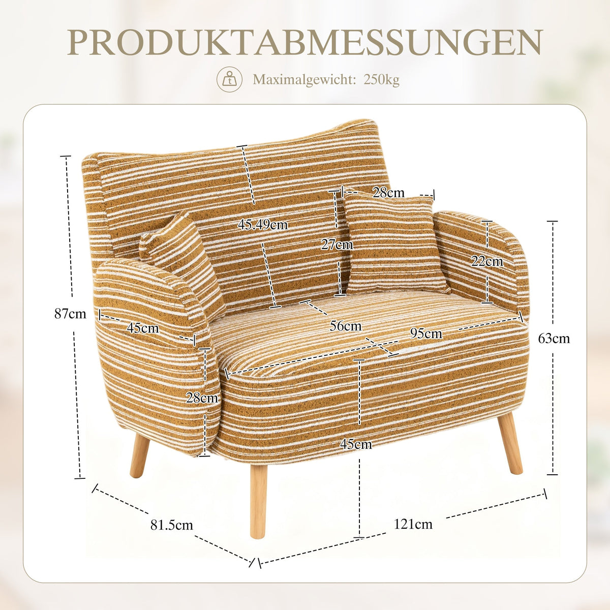 Modern Two-Seater Sofa with Armrest Cushions and Storage Bag, Loop Fabric