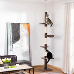 PawHut Cat Tree, Ceiling Height Adjustable, Sturdy with Sisal Posts, Brown