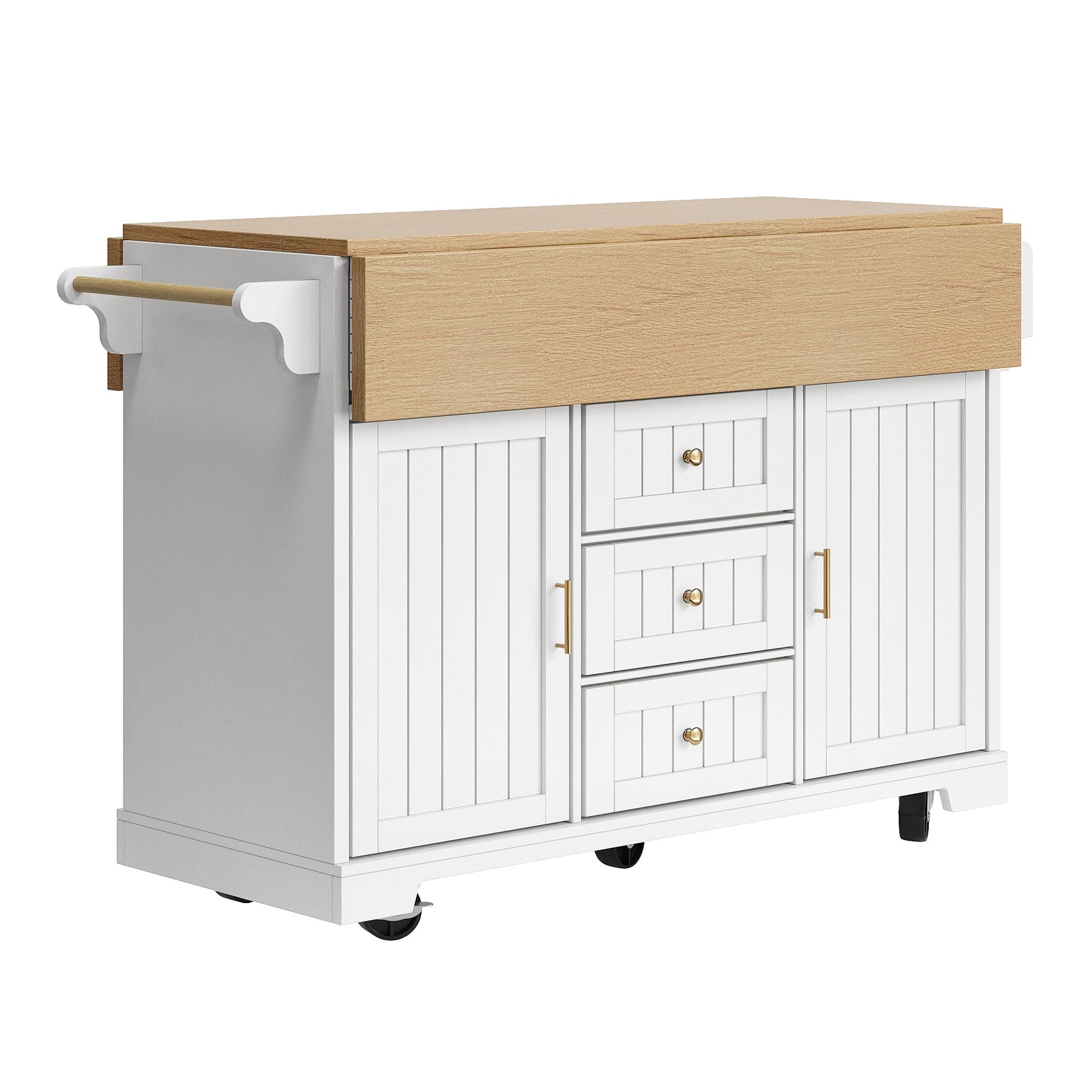 Kitchen Island Extendable Mobile 2 Doors 3 Drawers Spice Rack - Black/White