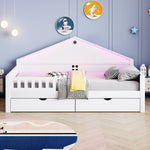 Children's Bed 90x200 cm with LED Light Strip and Storage Drawers, White