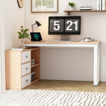 Simple Office Desk with 3 Drawers, 2 Open Shelves, Steel Frame - Natural